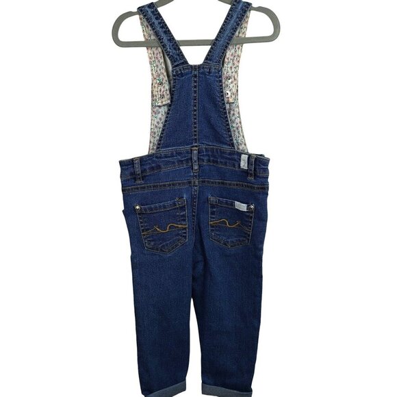NWT 7 For All Mankind Girls Denim Overalls With Floral Lining‎ & Pink Bow 2T - Picture 6 of 8